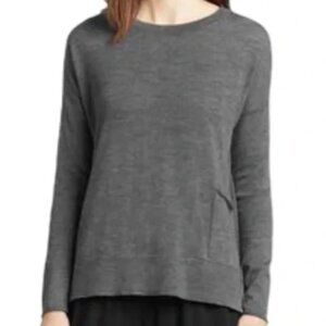 🌟EILEEN FISHER🌟 LIGHT WEIGHT MERINO WOOL POCKET BOXY SWEATER GREY P XS